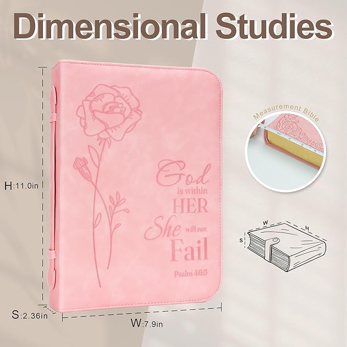 GUEER Bible Cover for Women, Bible Holder, Bible Cover Carrier Carrying Organizer Bag, Zipper and Pockets for Standard Size Bible, Gift for Women(Leather-Pink)