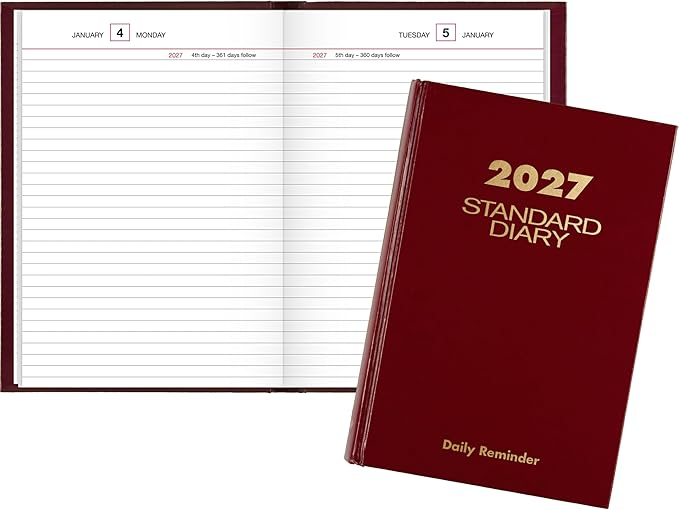 AT-A-GLANCE 2027 Daily Planner, Standard Diary, 5.75" x 8.25" Reminder Journal, Hardcover, Red (SD3891327)