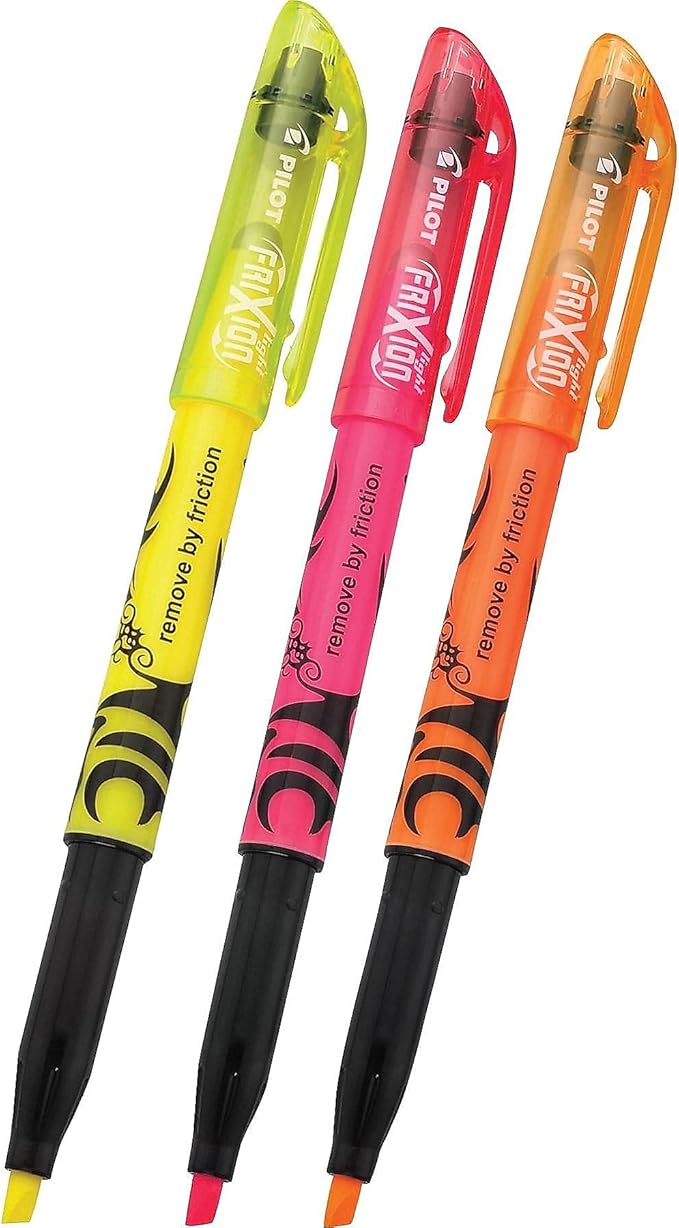 Pilot FriXion Light Pastel Erasable Highlighters, Chisel Tip, Pack of 3, Assorted Colors Aesthetic Highlighters - Ideal for School, Journaling, and Office Use