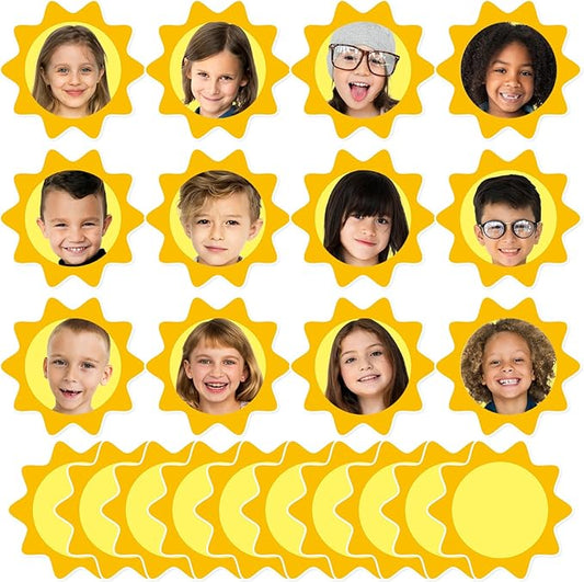 gisgfim 80Pcs Summer Sun Cutouts Sunshine Decorations Bulletin Board Yellow Sun Paper Cut-Outs Classroom Decor for Boy Girl DIY Craft Photo Wall Door Summer Kindergarten Preschool Party Favor Supply