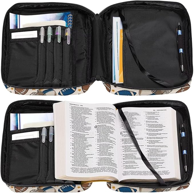 Coldinair Cute Football Bible Cover for Men Teen Boy,Bible Case Bible Carrier Carrying Organizer Purse Handbag with Zipper Pockets Church Bag