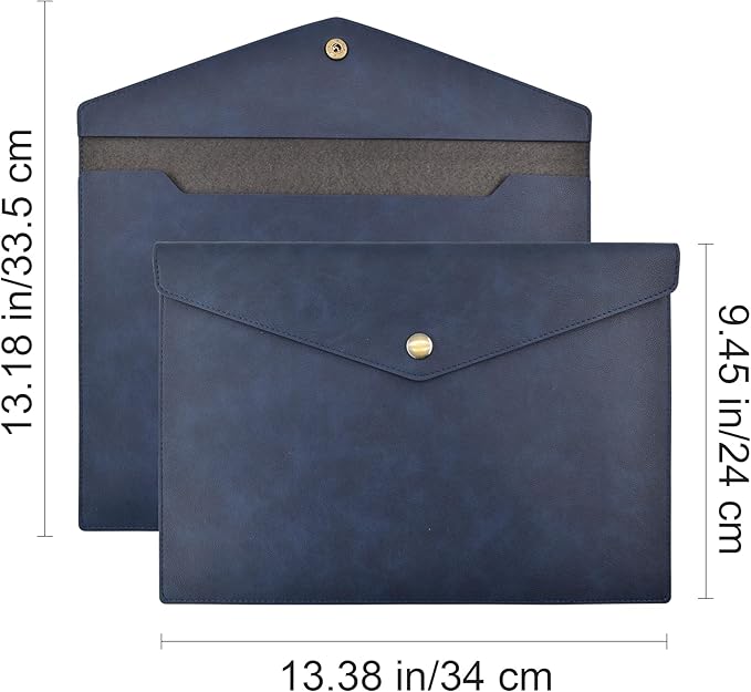 VANRA 1 Piece PU Leather File Folders A4 Document Holder File Envelope Waterproof Portfolio Filing File Organizer for Letter Size with Snap Button Closure (Navy Blue)