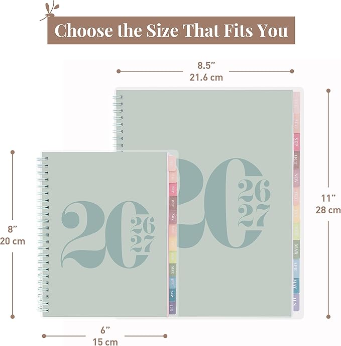 Rileys Academic Planner 2026-2027, Daily, Weekly & Monthly Planner, July 2026 - June 2027, Student Notes Pages, Twin-Wire Binding, Weekly Agenda for School & Work (8.5 x 11-Inches, Typographic, Green)