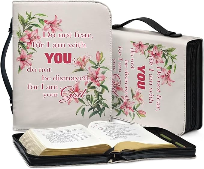 Pink Flower Bible Cover Bag with for Women Bible Cover Carrier Bag for Girls Carrying Organizer Bag Bible Accessories Gift-Size：M