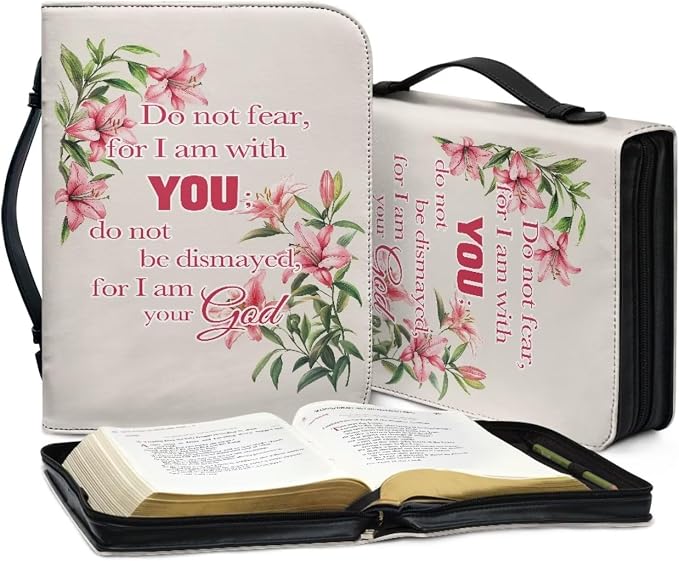Pink Flower Bible Cover Bag with for Women Bible Cover Carrier Bag for Girls Carrying Organizer Bag Bible Accessories Gift-Size：XL