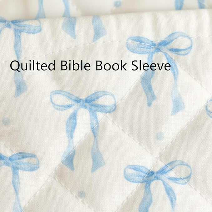 Gilprop Blue Bow Bible Book Sleeve with Zipper 11" x 9" Padded Protector Washable Quilted Book Covers Printed Bible Pouch with Handle Pockets Protector for Books Lover Christian Gifts