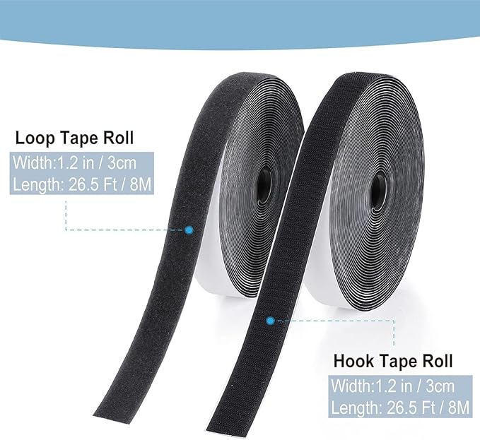 Strips with Adhesive Heavy Duty, 26.5Ft x1.2inch Tape, Nylon Sticky Back Fastener Roll,DIY Industrial Strength Self Adhesive Strips for Office,Classroom,Car, Couch Cushions-Black