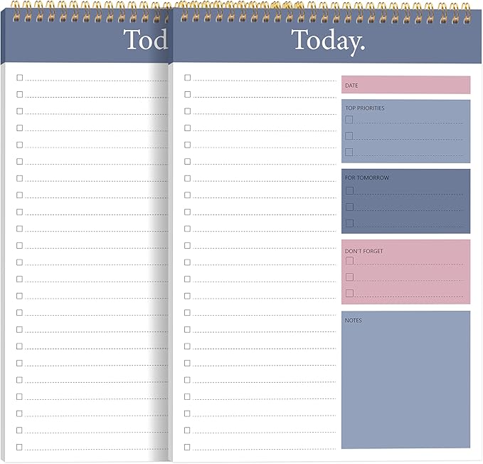KMQOY To Do List Notepad - 2 Pack Daily Planner Pad Undated 52 Sheets Spiral Today Planner Note Pad Premium Thick Paper 6.5" x 9.8" For Work and Personal Organized