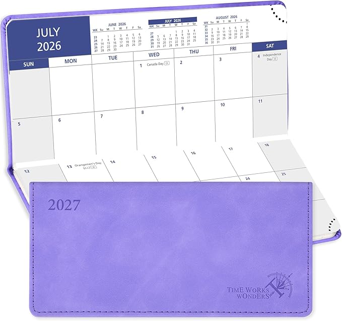 POPRUN Pocket Monthly Planner 2026-2027, Slim Size 3.25" x 6.75"(JUL 26-DEC 27), 18-Month Pocket Calendar for Purse, Academic Small Monthly Planner with PU Leather Softcover - Lilac