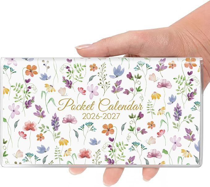 Pocket Calendar 2026-2027 for Purse, 2026-2027 Pocket Planner 24 Months with Soft Waterproof Cover and Premium Paper, 6.5" x 3.5", Bloom
