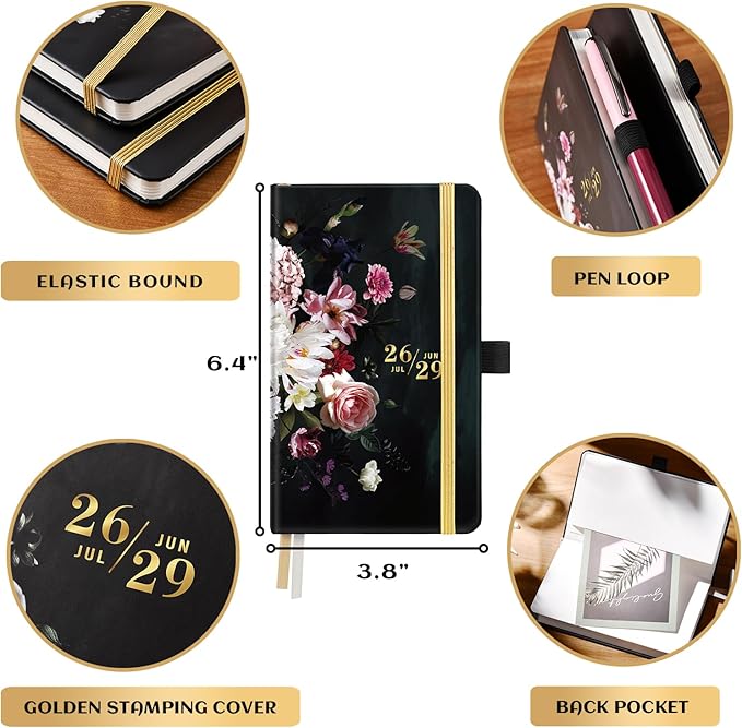 2026-2029 Pocket Planner/Calendar - JUL. 2026 - JUN. 2029, 3.8" x 6.4", 3 Year Monthly Pocket Planner/Calendar, Monthly Calendar with 61 Note Pages, Pen Holder, Elastic Closure, Bookmark