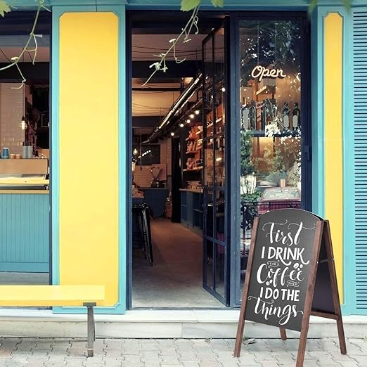 ReunionG A-Frame Wooden Chalkboard, Double-Sided Rustic Standing Blackboard, Removable Archaistic Sidewalk Chalkboard, Indoor and Outdoor Menu Sign Board, Wedding Signage Easel (31.5" x 18")