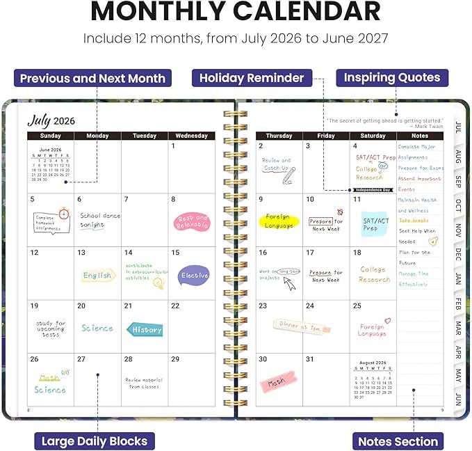 Planner 2026-2027, Monthly and Weekly Academic Planner July 2026 - June 2027, Hardcover Student Teacher Planning Agenda Calendar Book with Tabs, Perfect for Office School Supplies, A5 (6.3" x 8.5") - Golden Pathway