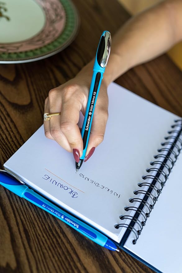 Schneider Slider Memo XB (Extra Broad) Ballpoint Pen, 1.4 mm, Light Blue Barrel, Black Ink, Blister Pack of 4 Pen (75023)