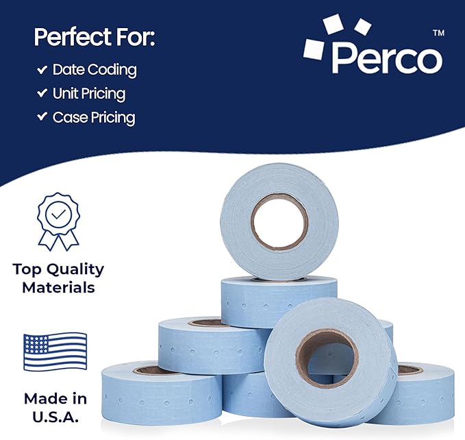 Perco 1 Line Blue Labels - 80 Rolls, 10 Sleeves, 80,000 Blank Price and Date Gun Labels for Perco Lite, X, Plus and Pro 1 Line Price and Date Guns - Made in USA