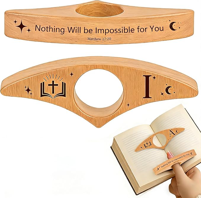 Personalized Wooden Thumb Book Page Holder Engraved with 26 Letters Initials Reading Bookmark Gift for Book Lovers, Readers, Women, Men, Teachers Christmas, Birthday(Beech Wood-B, I)