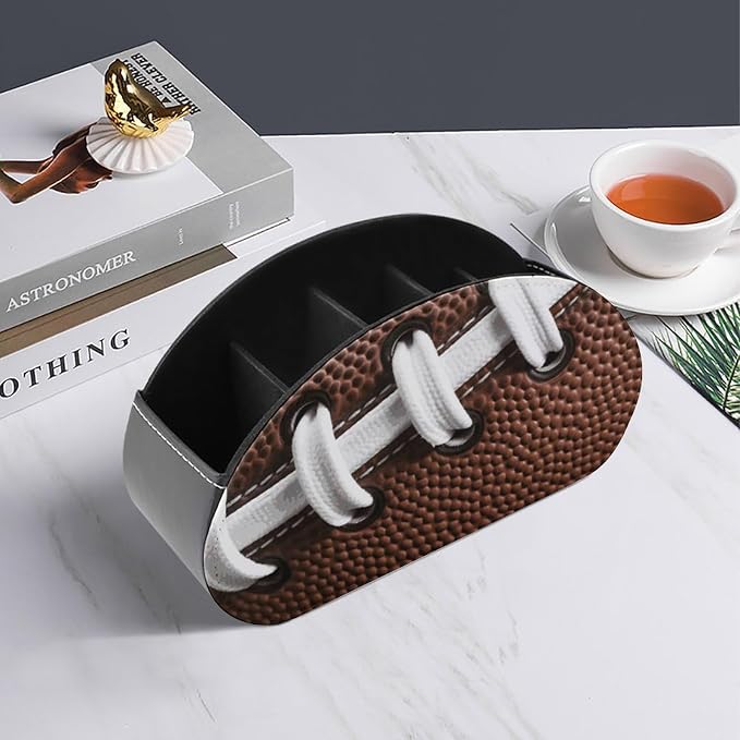 American Football Laces Remote Control Holders Pu Leather TV Remote Holder with 5 Compartments Desktop Storage Organizers Remote Caddy Box for TV Remotes/Media Controllers/Office Supplies