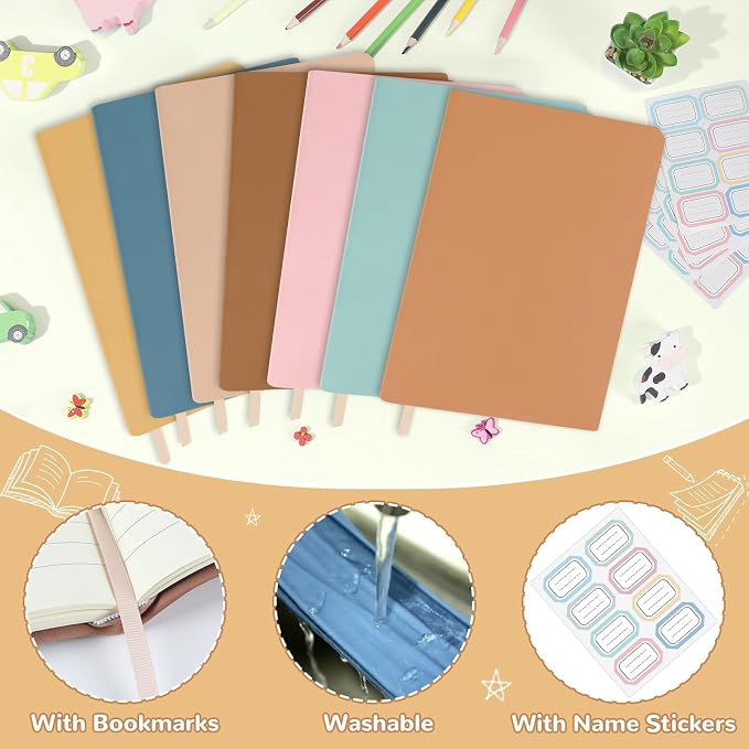 QOUBAI Jumbo Stretchable Book Covers 7PCS Reusable Fabric Book Covers with Label 9x11in Boho Brown Protective Sleeve for Hardcover Books Textbook Covers for School Fits Most Book Sizes Up to 10x12.5in
