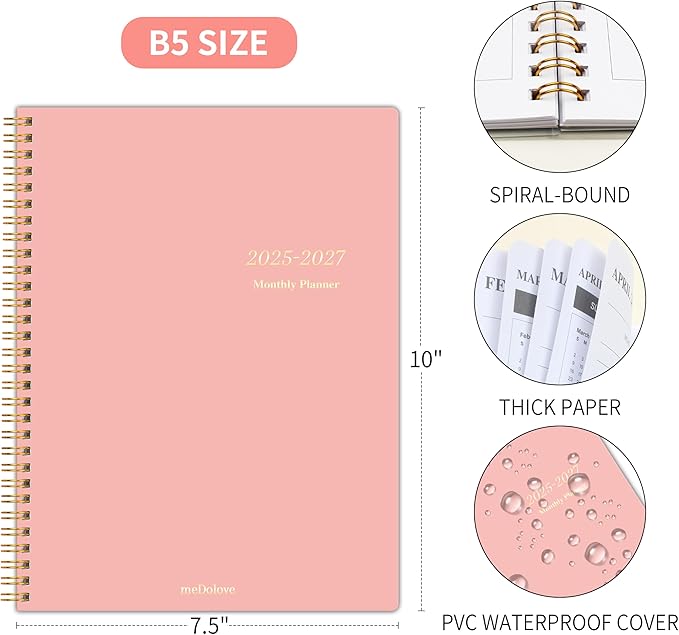 2026-2027 Monthly Planner, Calender Planner from Jan 2026 - Jun 2027, 18 Months for Planning with Habit Tracker, To-Do List, Goals,Summary ,7.5" x 10", Spiral Bindding for Personal Organizer and Office Supplies Pink