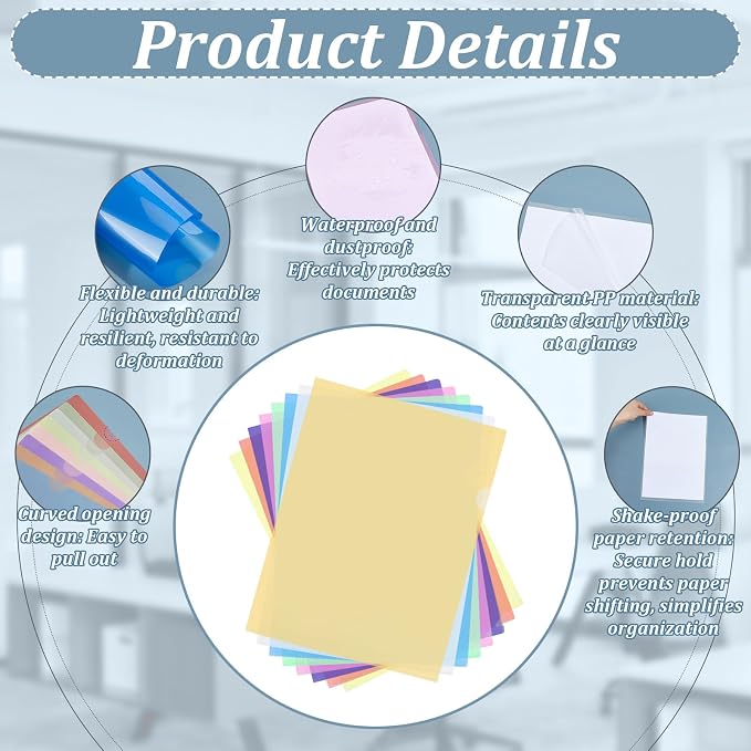 80PCS Clear Plastic Document Folders 8 Colors Document Protector Sleeves with Label Stickers A4 Paper Filing Storage Organizes Folders for Office School Home Document Letter Protection