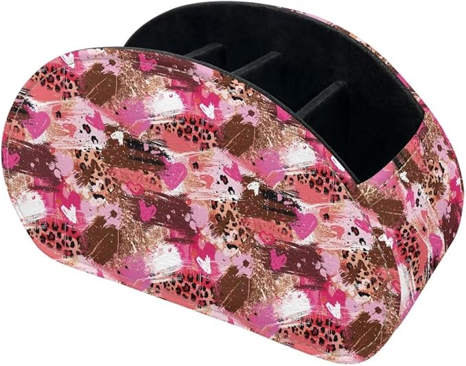 Graffiti Heart Leopard Remote Control Holder with 5 Compartments, Office Desk Organizers TV Stand Decor/Bedside Table Accessory Remote Caddy, Storage for Cosmetic Brushes