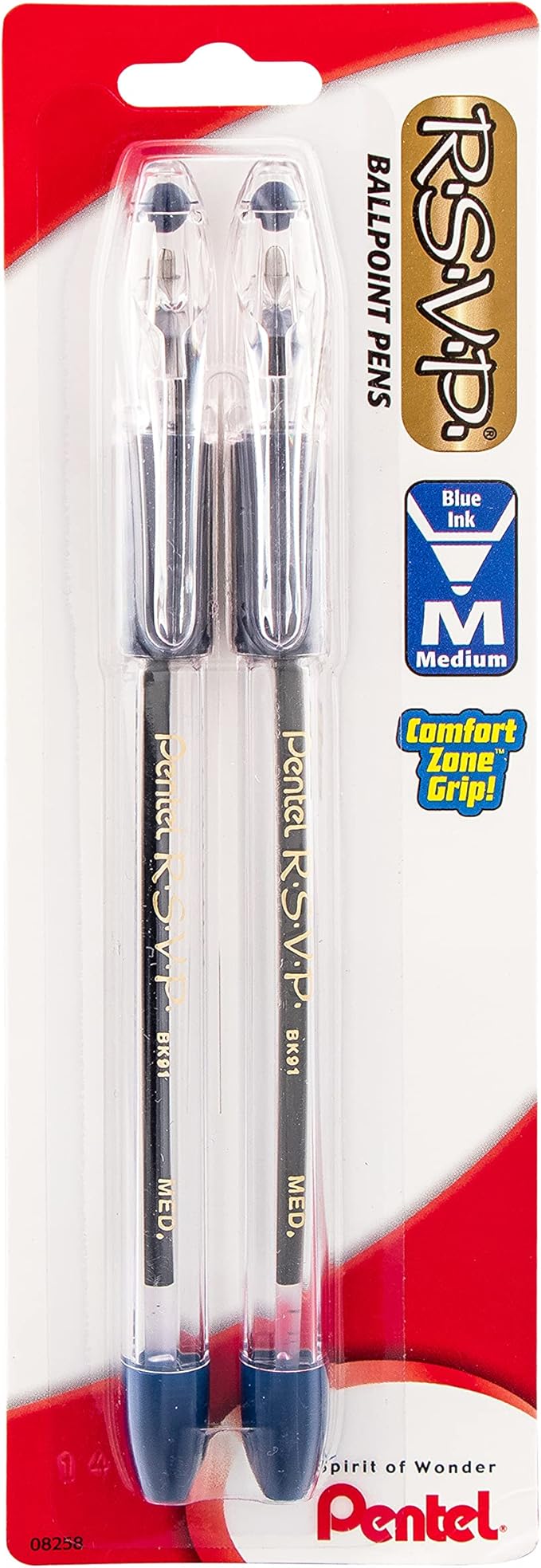 Pentel R.S.V.P. Ballpoint Pen, Medium Line, Blue Ink (BK91BP2C) (Pack of 1, 2 Count Total)