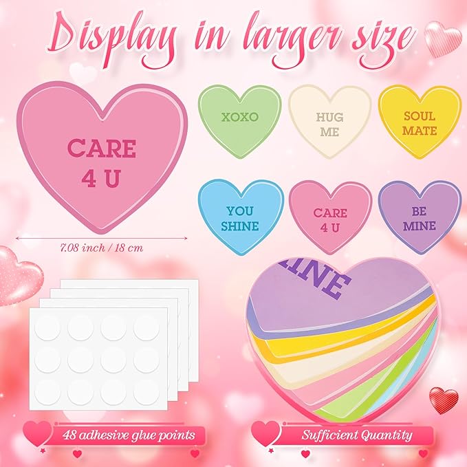 Taobary 24 Pcs 7.08 Inch Large Heart Cutouts Paper Valentine's Day Conversation Heart Shaped Cutouts Craft Pastel Valentine Bulletin Board Decorations for Classroom Poster Wall Decor Party Supplies