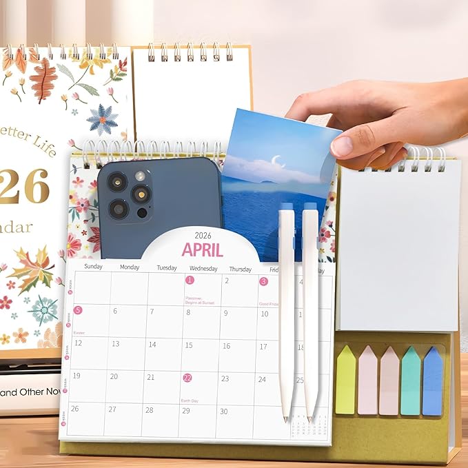 Small Desk Calendar 2026, Standing 2026 Desk Calendar, Jan 2026 to Dec 2026, 8" x 10", Monthly Flip Desktop Calendar with To Do List, Your Personal Desk Planner Orgazier with Pocket for Work Office