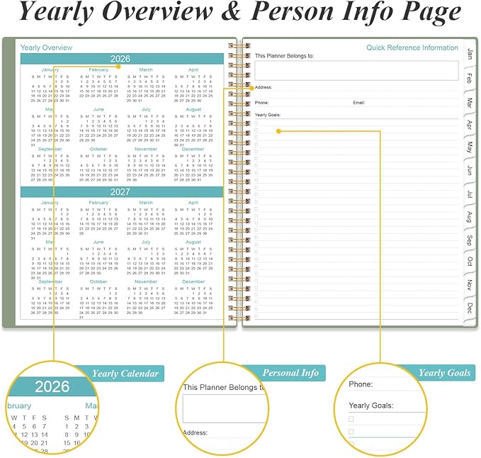 2026-2027 Planner - 8.5" x 11" Weekly Monthly Planner from July 2026 to June 2027 with 12 Monthly Tabs, Inner Pocket, Elastic Closure, Green