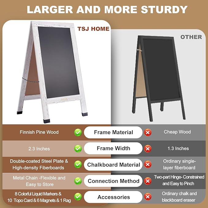 Wood Magnetic A-Frame Chalkboard Signs, 40" x 20" Large Sandwich Board Signs Outdoor, Double-Sided Sidewalk Blackboard for Business, Wedding, Vendor Display, Coffee Shope - White