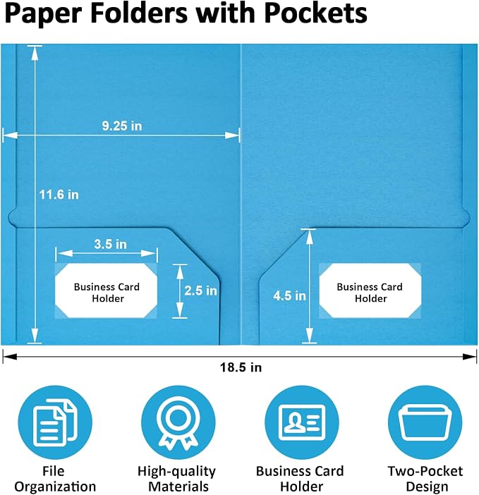 FUCDTEFC Folders with Pockets, 6 Pack Paper 2 Pocket Folders, Heavy Duty Folders for Document with Business Card Slot, Colored File Folders Back to School Supplies for Teacher Kids Office