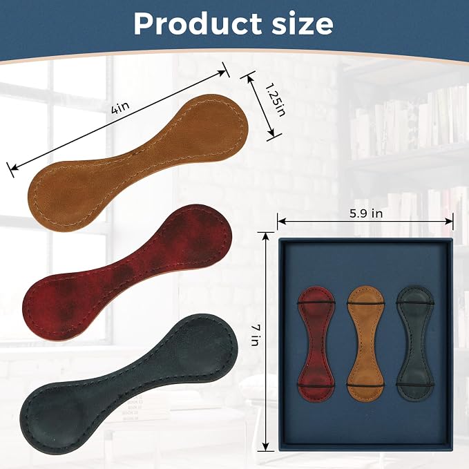 3PCS Magnetic Leather Bookmarks with Gift Box, Vintage Handmade Book Marks for Reading, Leather Magnetic Page Clips for Women Men Book Lovers, Teacher Appreciation Birthday Christmas Gifts