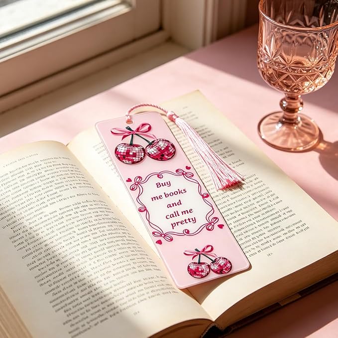 Coquette Acrylic Bookmark Set, 3PCS Pink Bookmarks with Tassel, for Book Lovers, Reading Accessories Gift for Women & Girls(3pc Bow)