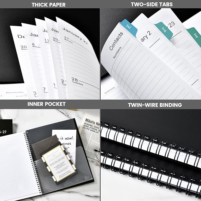Planner 2026-2027 – Academic Planner 2026-2027, 9" x 11", Large, July 2026 – June 2027, Weekly and Monthly Planner, 2 Monthly Tabs, Strong Twin-Wire Binding, Inner Pocket, Hardcover, Black