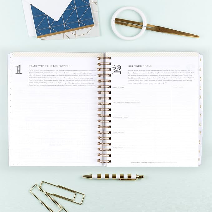 Blue Sky Day Designer 2024 Daily and Monthly Planner, 8" x 10", Frosted Cover, Wirebound, Navy Stripe (142098-24)