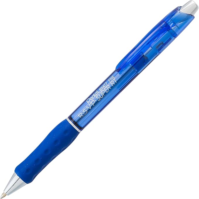 Pentel RSVP Super RT Ballpoint Pen, (0.7mm) Fine Line, Blue Ink, Pack of 2 (BX477BP2C)