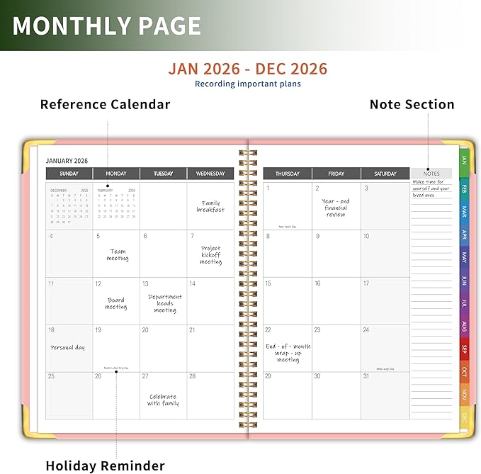 Planner -2026, Hardcover Weekly & Monthly Calendar Planner, January 2026 - December 2026, 8.5" x 11", Daily Agenda Book with Colorful Tabs, College Organizer Notebook, School & Work Supplies for Student Teacher Classroom