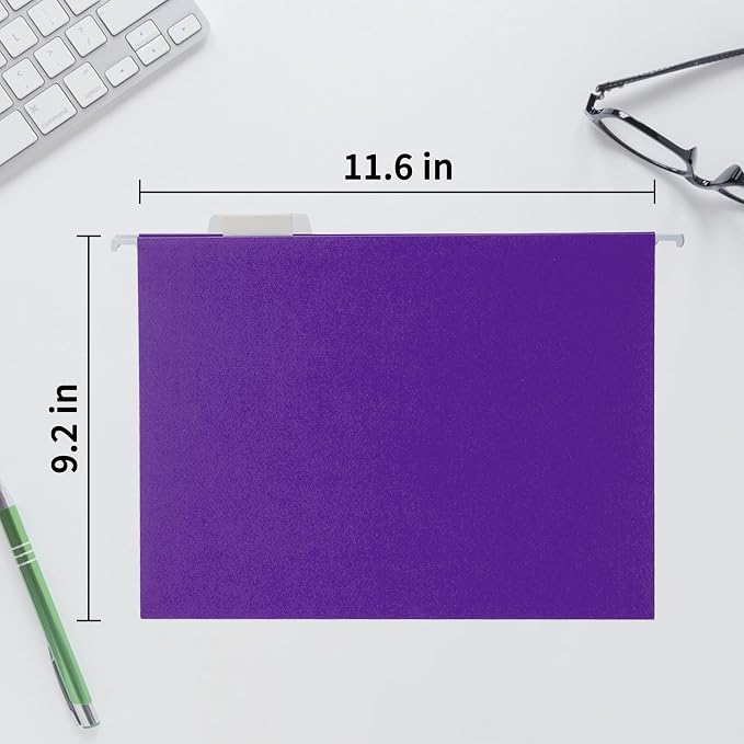 VZCPYTPM 25 Pack Hanging File Folders Letter Size,Purple Reliable Hanging Folders for Filing Cabinet,Reinforced Rods for Smooth Gliding,Includes 1/5 Adjustable Tabs & Inserts,Ideal for Home & Office