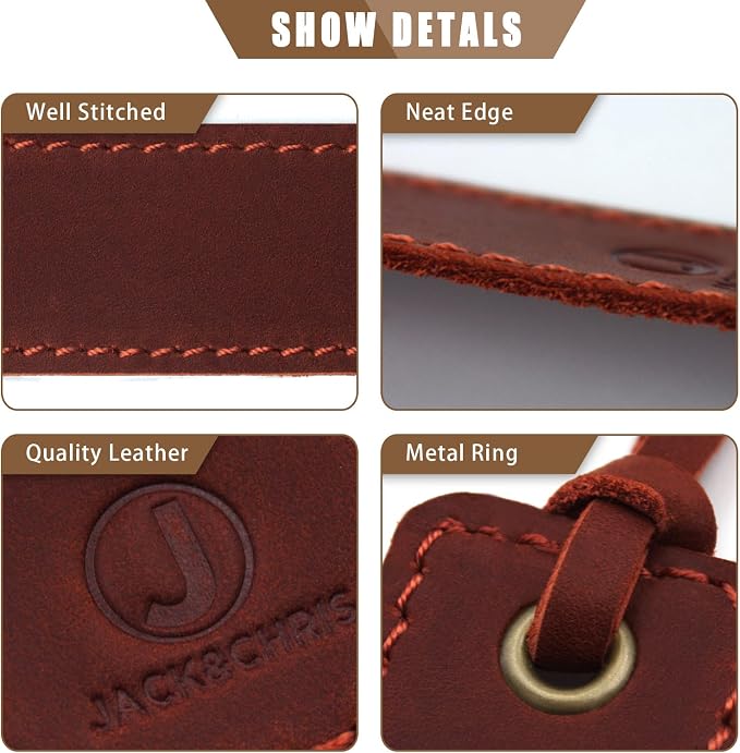 Jack&Chris Genuine Leather Bookmark, Thin Handmade Stitched Bookmarks for Women Men, Classic Style Book Accessories Gifts for Book Lovers Students Writers Readers Teens Adults, Red