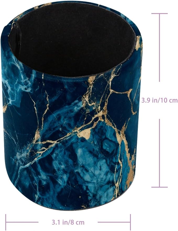 Navy Blue Abstract Marble Leather Pen Holder for Desk, Multifunctional Desktop Organizer Pencil Cup, Desktop Caddy Stationery Organizer for School Home Office Desk Accessories