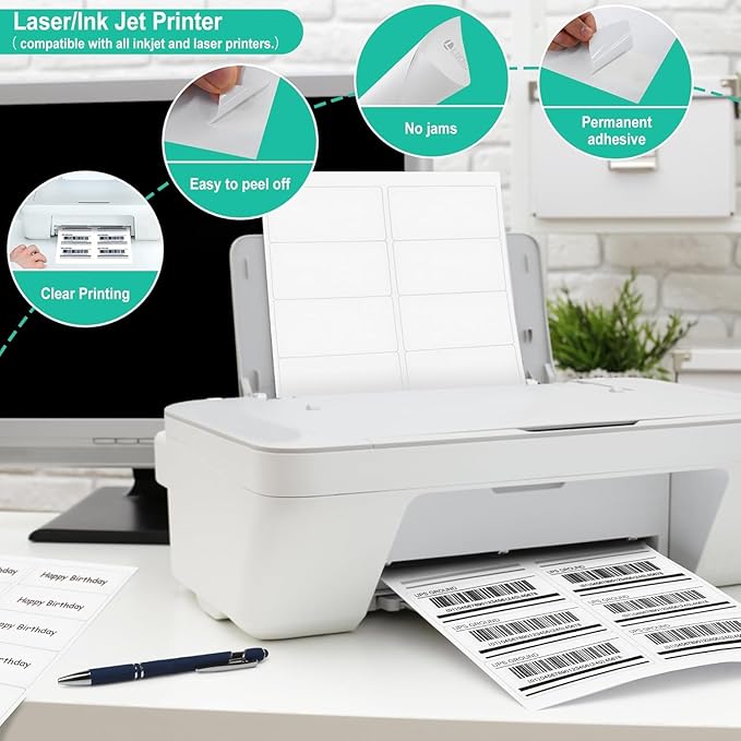 L LIKED 2" x 4" Label Stickers, Printable White 500 Sheets for Laser/Inkjet Printing - Matte White, 10 per Sheets (5000 PCS Labels)