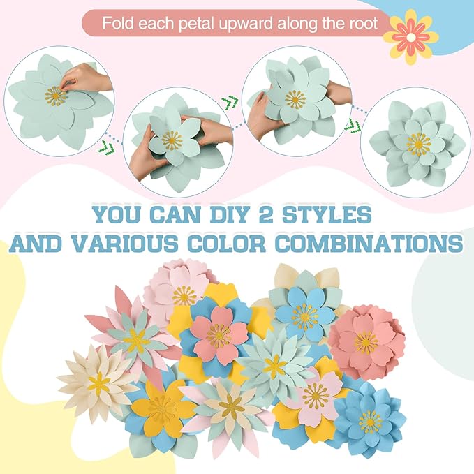 MotiMind 12 Pcs Paper Flowers Decorations for Wall DIY Paper Flowers Bulletin Board 3D Handcrafted Backdrop Decoration for Classroom Back to School Party(Morandi Color)