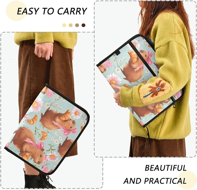 Expanding File Folder Bow Capybara Accordion File Organizer 13 Pockets Document Organizer with Zipper Labels A4 Letter Office Storage