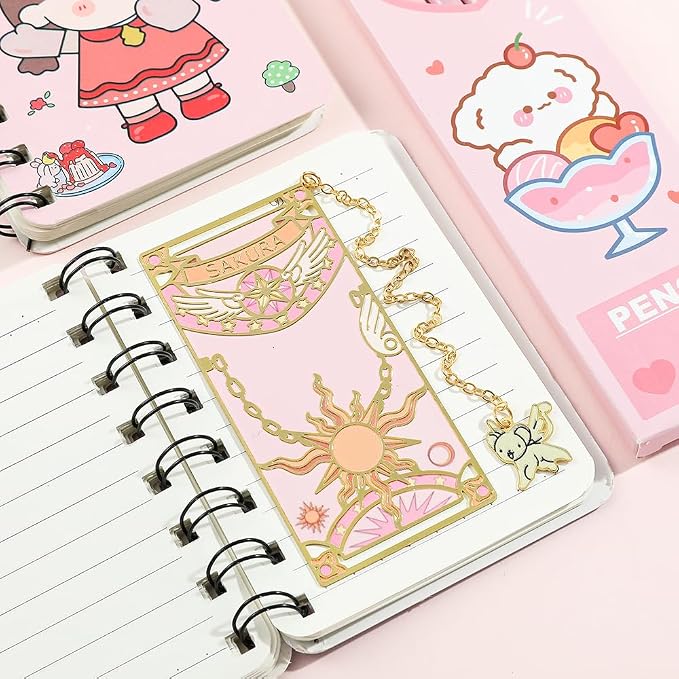 Anime Magic Cards Captor Sakura Bookmarks Set - Sweet Cartoon Cute Book Marks for Reading Women Men Anime Fans, Book Accessories Collection Decor Hangings Gifts (Brass Style 1)
