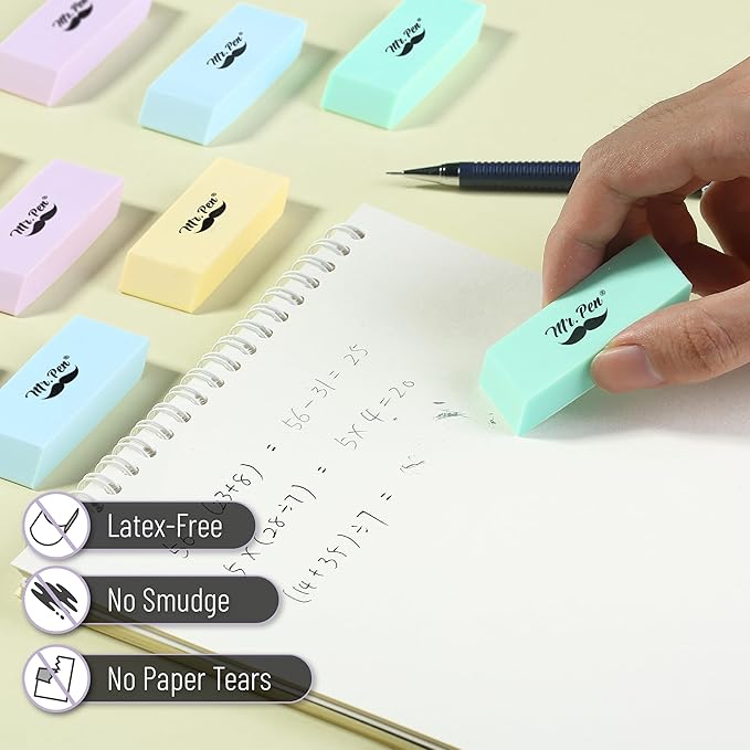 Mr. Pen- Pencil Eraser, 48 Pack, Pastel Colors, Large Latex Free Block Erasers Bulk for School, Office, Art Sketching, Homework, Exams, Clean Smudge-Free Correction