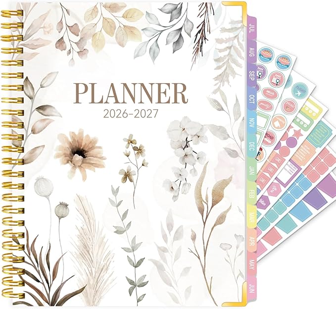 GuassLee 2026-2027 Weekly Monthly Planner A5, 12-Month Hardcover Academic Planner with Tabs, Stickers & Pocket, July 2026 to June 2027 Daily Planner Organizer for Work School Home