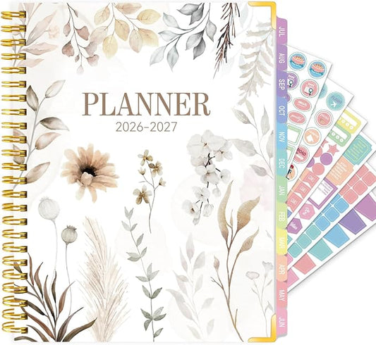 GuassLee 2026-2027 Weekly Monthly Planner A5, 12-Month Hardcover Academic Planner with Tabs, Stickers & Pocket, July 2026 to June 2027 Daily Planner Organizer for Work School Home