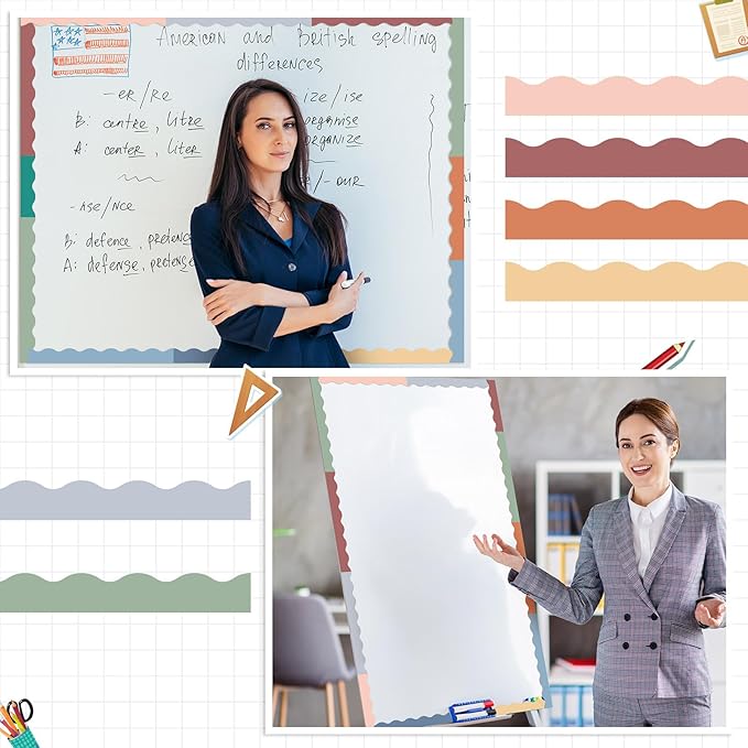 Qeeenar 24 Pcs Magnetic Borders for Classroom Bulletin Board Borders Magnetic Whiteboard Classroom Strips for Office Chalkboard Decoration(Morandi Color)