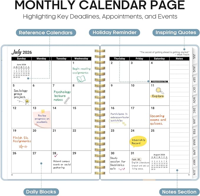 Planner 2026–2027, Academic Year Monthly & Weekly Calendar Book, Jul 2026–Jun 2027, Hardcover Organizer with Tabs, Student & Teacher Planner, 6.3" x 8.5", Parisian Bouquet