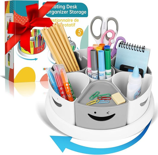 MeCids Art Supply Storage and Organizer - 360° Spinning Pen Holder and Pencil/Marker Organizer Caddy for Desk for Office, Classroom - Kids Craft Supplies Organization and Storage - Birthday Gifts